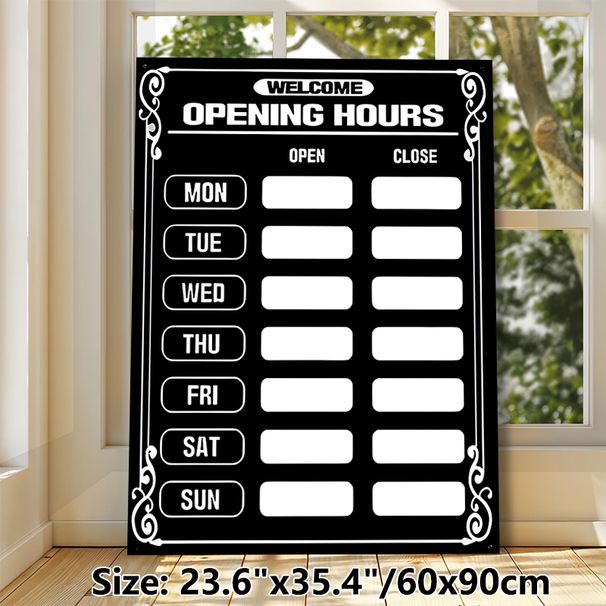 Opening Hours Painting Poster, Vintage Black-and-White Ornate Framed Poster, Clear Template For Marking Business Open & Close Times, Ideal For Retail_maomaolike.com
