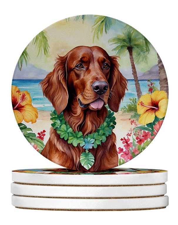 Irish Setter Luau Large Sandstone Coasters Pack Of 4 Absorbent Round Coasters Decor Gifts For Men Or Women, 4 In, Multicolor_maomaolike.com