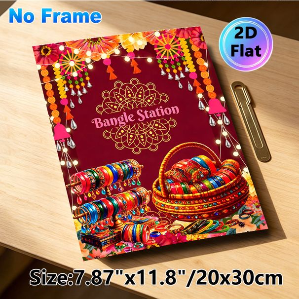 Indian Bangle Station Painting Poster, Vibrant Ethnic Style Poster, Colorful Festive Bangle Display With Decorative Garlands, Brings Cultural Festive_maomaolike.com