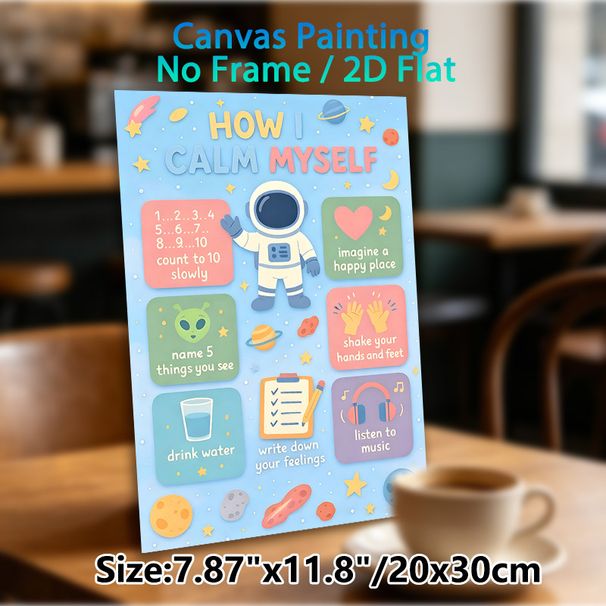 Space-themed Calming Guide Painting Poster, Pastel Cartoon Space Scene Poster, Practical Emotional Regulation Tips, Suitable For Office, Living Room_maomaolike.com
