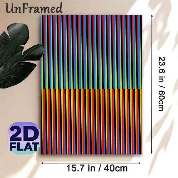 Optical Illusion Striped Painting Poster, Vibrant Geometric Op Art Poster, Bold Two-section Vertical Stripe Design With Vivid Hues, Adds Dynamic_maomaolike.com