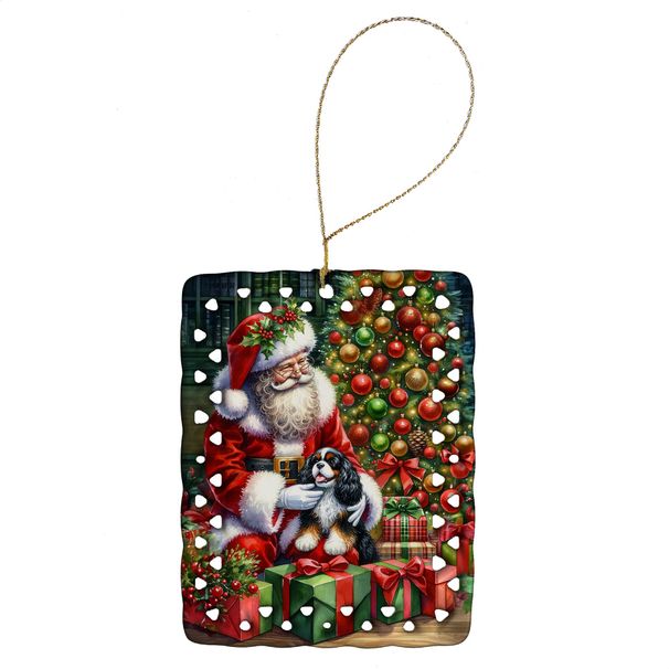 Cavalier Spaniel And Santa Claus Porcelain Ornament Christmas Tree Hanging Decorations For Home Christmas Holiday, Rectangle, Gift, Multicolor_maomaolike.com