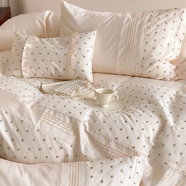 Wholesale French Princess Style Pure Four-Piece Lace Small Flowers Naked Sleep 100% Long-Staple Cotton 4-Piece Set_maomaolike.com