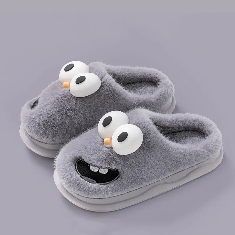 New Funny Cartoon Winter Soft Sole Mens Indoor Floor Non-slip Platform Slides Warm Plush Slippers Male Home Casual_maomaolike.com
