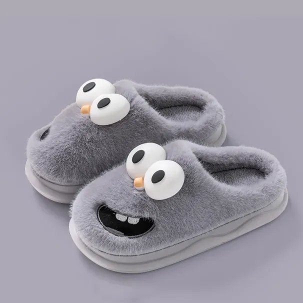 New Funny Cartoon Winter Soft Sole Mens Indoor Floor Non-slip Platform Slides Warm Plush Slippers Male Home Casual_maomaolike.com