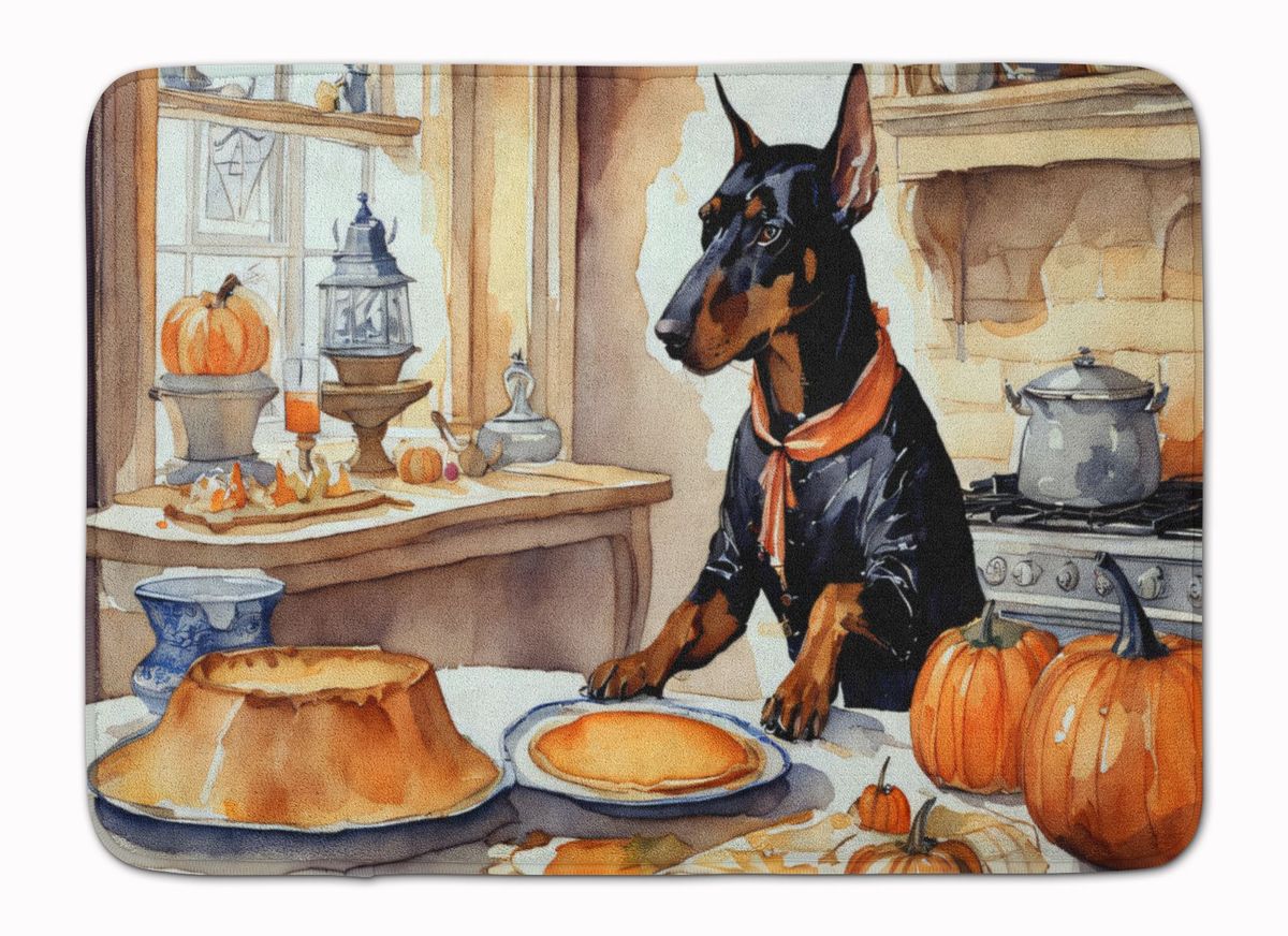 Doberman Pinscher Fall Kitchen Pumpkins Memory Foam Kitchen Mat Machine Washable Anti-Fatigue Mat Cushion Comfort Bath Mat Or Kitchen Rug_maomaolike.com