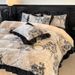 Light Luxury French Retro Hepburn Style Burnout High Weight Embossed Milk Velvet Four-Piece Set Korean Version Black Lace_maomaolike.com