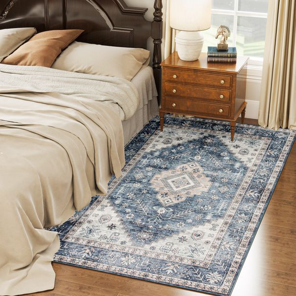 4x6 Area Rug, Vintage Washable Rug, Non-Slip Floor Carpet For Living Room, Bedroom, Dining Room, Blue_maomaolike.com