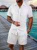 Men's Striped Lapel Shirt Shorts Trendy Casual Sports Suit_maomaolike.com