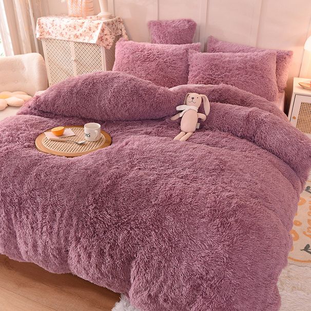 Solid Color Mink Four-Piece Thickened Crystal Velvet Winter Set Fleece-Lined Warm Bedding One-Piece_maomaolike.com