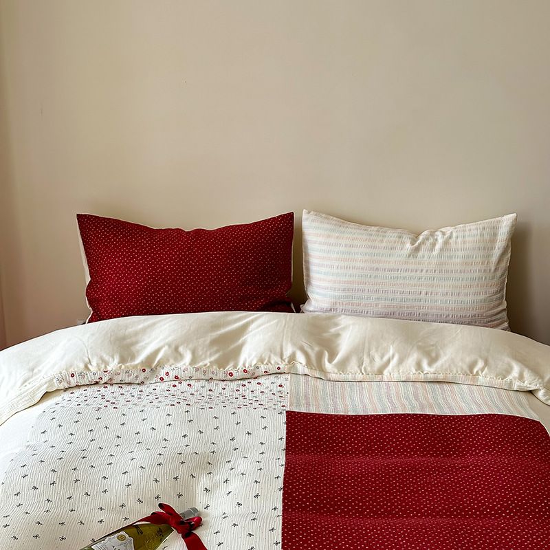 Wholesale INS Korean Style Pastoral Soft Double Layer Gauze 4-Piece Mixed And Matched Patchwork Pure Cotton Floral Four-Piece Set_maomaolike.com