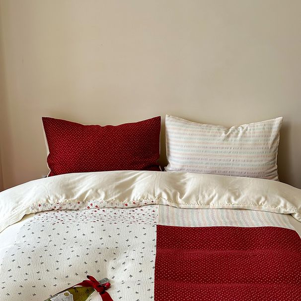 Wholesale INS Korean Style Pastoral Soft Double Layer Gauze 4-Piece Mixed And Matched Patchwork Pure Cotton Floral Four-Piece Set_maomaolike.com