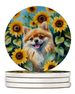 Pomeranian In Sunflowers Large Sandstone Coasters Pack Of 4 Absorbent Round Coasters Decor Gifts For Men Or Women, 4 In, Multicolor_maomaolike.com