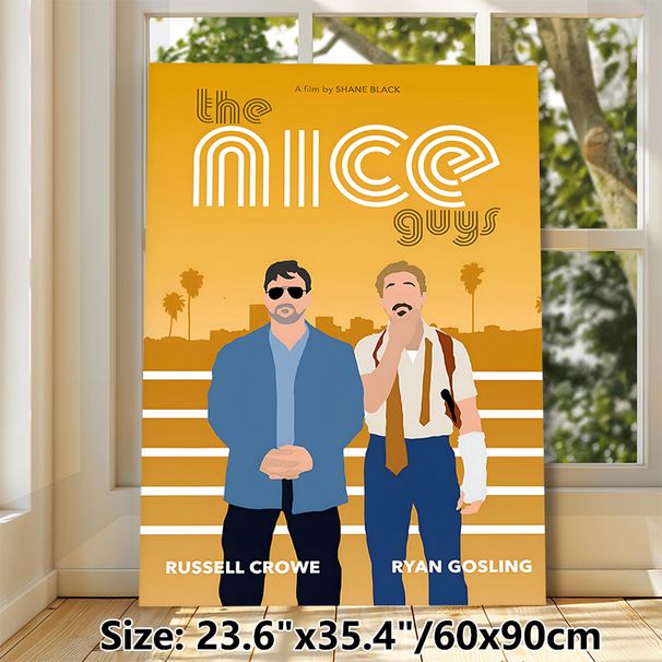The Nice Guys Movie Painting Poster, Minimalist Retro Warm-hued Poster, Stylish Film-inspired Wall Decor Suitable For Living Room, Home Theater Spaces_maomaolike.com
