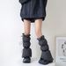 Winter thickened drawstring non slip down jacket leg covers gray calf windproof coldproof black personalized warm boot covers for women_maomaolike.com
