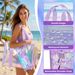 Women Summer PVC Beach Bag Set, Transparent Waterproof Tote Bag With Makeup Pouch & Phone Pocket, 3Pcs Swimming Vacation Handbag Multiple Colors_maomaolike.com