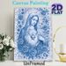 Immaculate Heart Of Mary Painting Poster, Delicate Monochrome Blue Religious Figure With Floral Accents Poster, Serene Spiritual Decor Ideal For Home_maomaolike.com