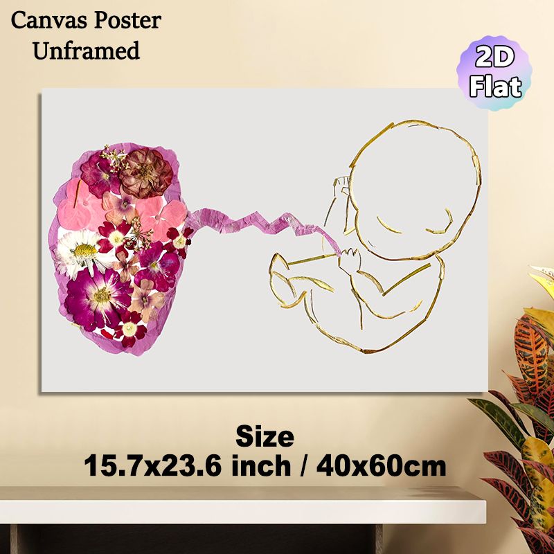 Floral Fetus & Uterus Painting Poster, Delicate Pressed-Flower Botanical Silhouette Poster, Unique Nature-Inspired Artistic Decor For Medical Offices_maomaolike.com