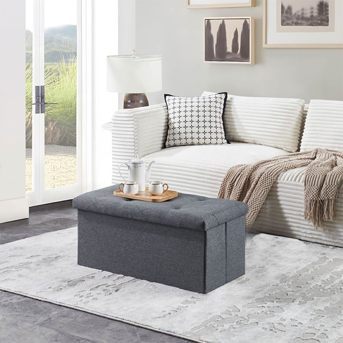 Folding Storage Ottoman Bench, Ottoman Foot Rest, End Of Bed Bench, Storage Chest, For Living Room, Bedroom, Entryway, 30 Inches, Gray_maomaolike.com
