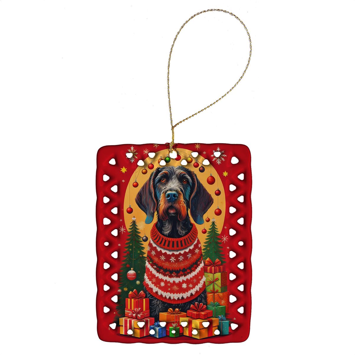 German Wirehaired Pointer Holiday Christmas Porcelain Ornament Christmas Tree Hanging Decorations For Home Christmas Holiday, Rectangle, Gift, Multicolor_maomaolike.com