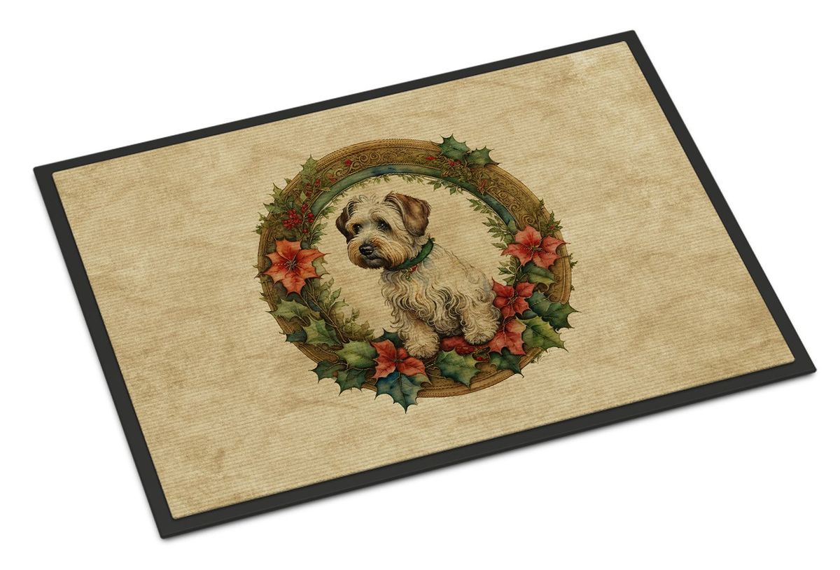 Sealyham Terrier Christmas Flowers Doormat Front Door Mat Indoor Outdoor Rugs For Entryway, Non Slip Washable Low Pile, 24H X 36W_maomaolike.com