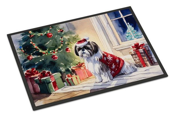 Shih Tzu Cozy Christmas Doormat Front Door Mat Indoor Outdoor Rugs For Entryway, Non Slip Washable Low Pile, 24H X 36W_maomaolike.com