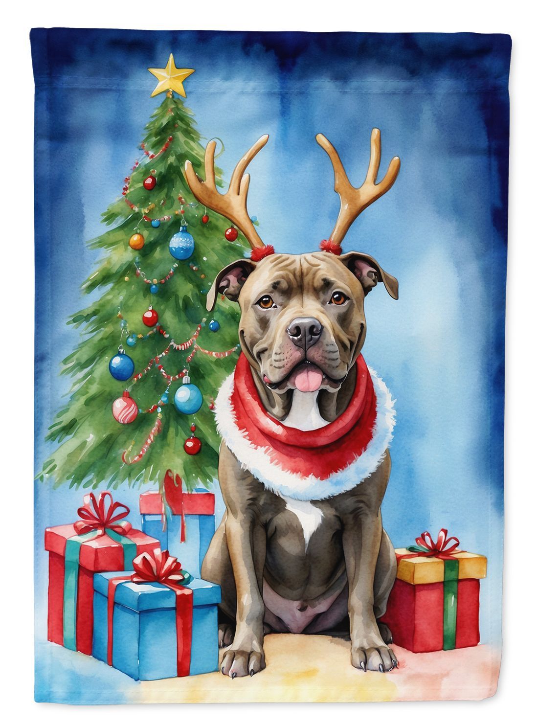 Pit Bull Terrier Christmas Reindeer Garden Flag Mailbox Flag Decorative Yard Flag Banner Outside Patio Artwork Yard Flower Beds, Garden Size, Multicolor_maomaolike.com