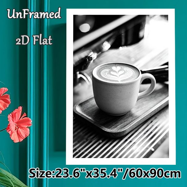 Latte Art Coffee Painting Poster, Monochrome Minimalist Coffee Cup Scene Poster, Elegant Tranquil Decor Ideal For Cafe, Kitchen And Dining Space_maomaolike.com