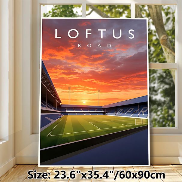 Loftus Road Football Stadium Painting Poster, Vibrant Sunset Stylized Stadium Scene Poster, Eye-catching Sports-themed Decor Ideal For Home, Game Room_maomaolike.com