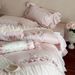 Girlish Pink All-Cotton Long-Staple Four-Piece With Beautiful Embroidered Floral Pure Cotton Ruffled Bedding Set_maomaolike.com