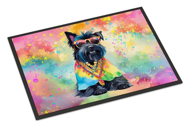 Scottish Terrier Hippie Dawg Doormat Front Door Mat Indoor Outdoor Rugs For Entryway, Non Slip Washable Low Pile, 24H X 36W_maomaolike.com