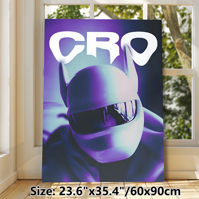 Cyber Racing Helmet Painting Poster, Vibrant Cyberpunk-style Gradient Purple-blue Helmet With "CRO" Text Poster, Stylish Futuristic Decor For Game_maomaolike.com