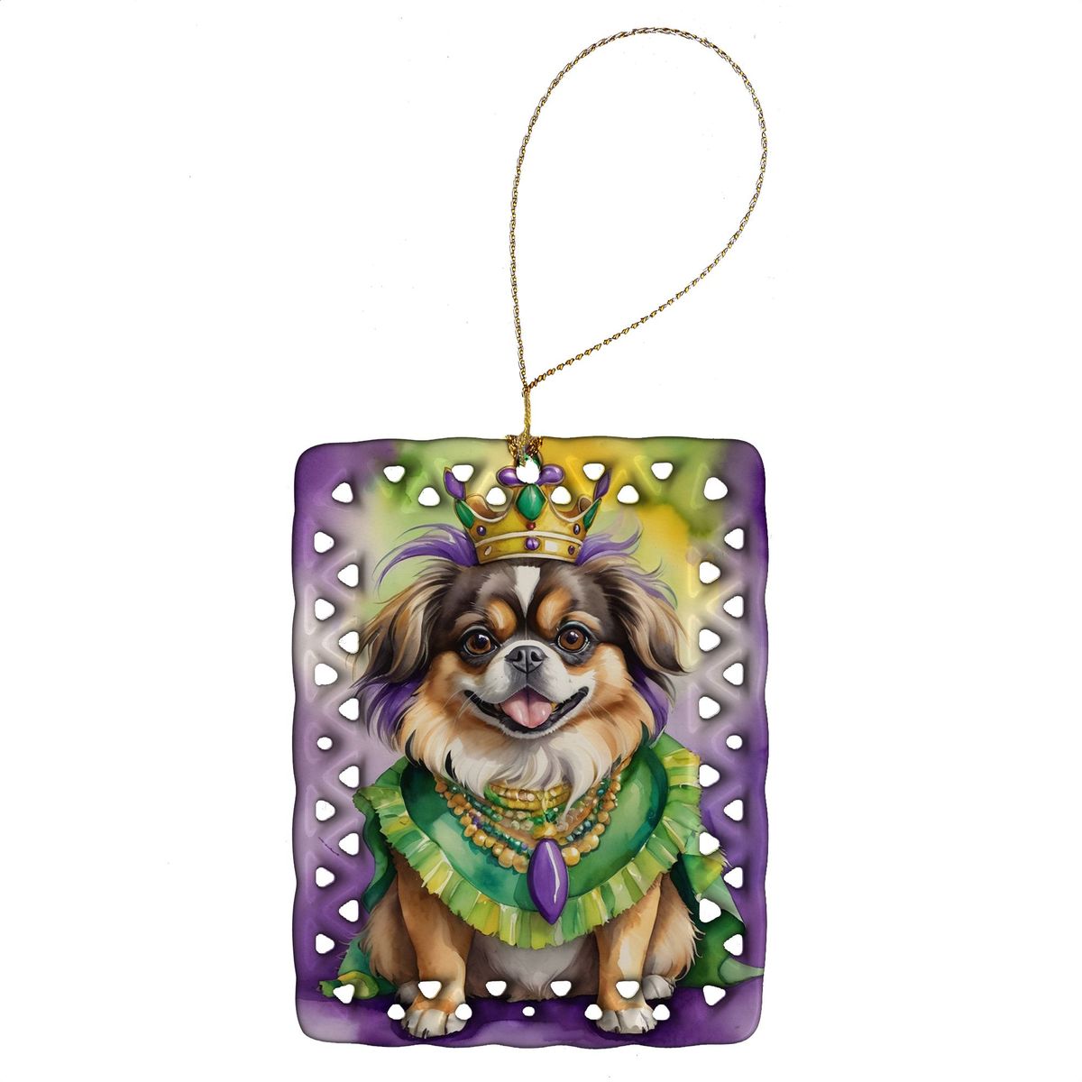 Tibetan Spaniel King Of Mardi Gras Porcelain Ornament Christmas Tree Hanging Decorations For Home Christmas Holiday, Rectangle, Gift, Multicolor_maomaolike.com