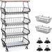 5 Tier Fruit Basket For Kitchen Organizers And Storage, Stackable Metal Wire Basket Stand Cart With Wheels For Fruit Vegetable_maomaolike.com