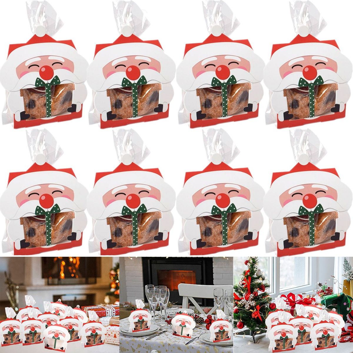 8 Pcs Mini Christmas Candy Boxes With Cellophane Bags And Twist Ties Cartoon Santa Claus Design Gift Box Paper Merry Christmas Goodie Cookie Boxes For Xmas Holiday Party Supplies_maomaolike.com
