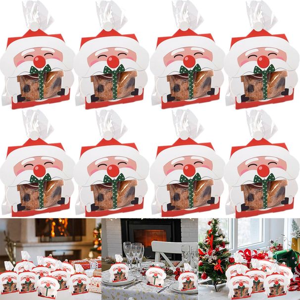 8 Pcs Mini Christmas Candy Boxes With Cellophane Bags And Twist Ties Cartoon Santa Claus Design Gift Box Paper Merry Christmas Goodie Cookie Boxes For Xmas Holiday Party Supplies_maomaolike.com
