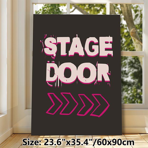 Stage Door Themed Painting Poster, Grunge Style Typography Poster, Bold Distressed Light Pink Lettering With Bright Pink Arrows, Suitable For Theater_maomaolike.com