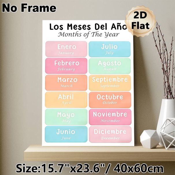 Bilingual Months Of The Year Painting Poster, Pastel-colored Clear Bilingual Text Poster, Supports Spanish And English Month Learning, Suitable For_maomaolike.com