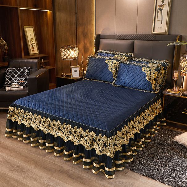 Lace Quilted Crystal Velvet Skirt Single Double Thickened Non-Slip Mattress Bed Cover Protector 1.8m_maomaolike.com