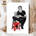 Man Eating Noodles Painting Poster, Bold Graphic Monochrome With Red Accent Poster, Unique Culinary-themed Decor Ideal For Kitchen And Dining Area_maomaolike.com