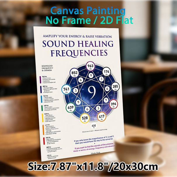 Sound Healing Frequencies Painting Poster, Informative Starry-themed Chakra Chart Poster, Educational Guide For Energy Healing Knowledge, Ideal For_maomaolike.com