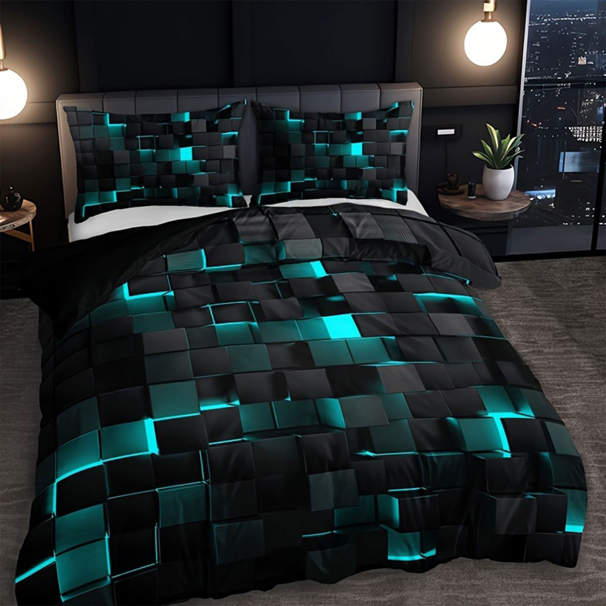 Soft 1*Duvet + 2*Pillowcase Red Grid Print Bedding Set Comfortable Duvet Cover For Bedroom Guest Room_maomaolike.com