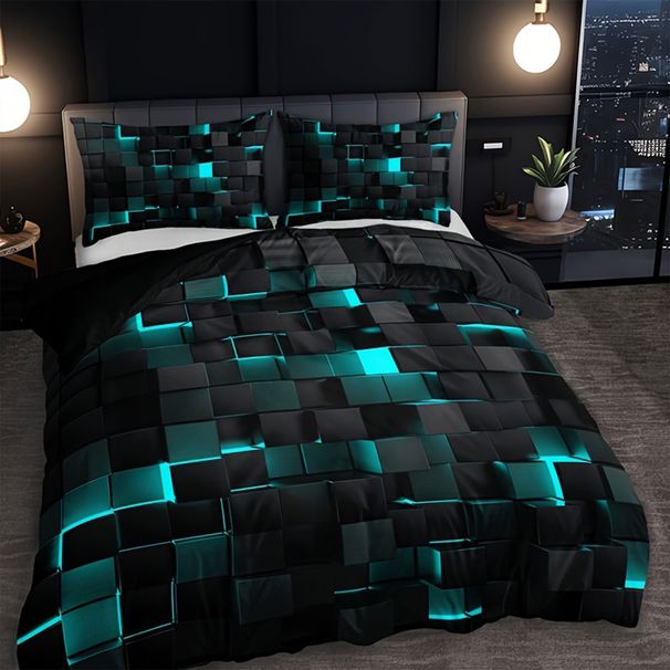 Soft 1*Duvet + 2*Pillowcase Red Grid Print Bedding Set Comfortable Duvet Cover For Bedroom Guest Room_maomaolike.com