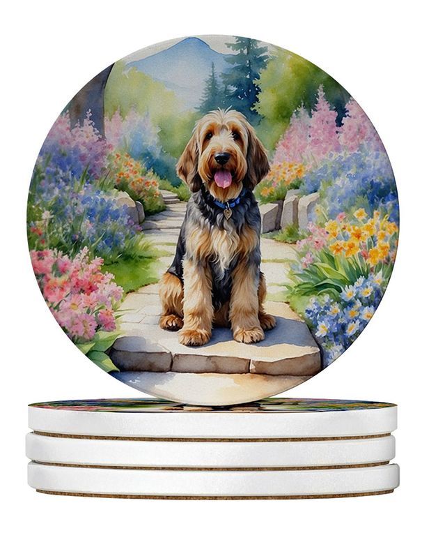 Otterhound Spring Path Large Sandstone Coasters Pack Of 4 Absorbent Round Coasters Decor Gifts For Men Or Women, 4 In, Multicolor_maomaolike.com