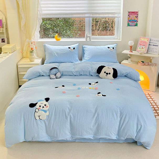 Wholesale INS Style Skin-Friendly Towel Embroidered Four-Piece Simple Soft Cartoon Washed Cotton 4-Piece Bedding Set_maomaolike.com