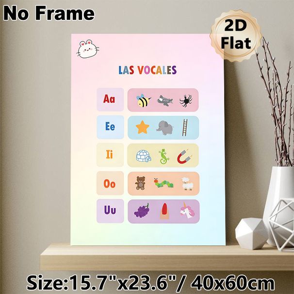 Spanish Vowel Learning Painting Poster, Cute Cartoon Colorful Vowel Chart Poster, Aids In Spanish Vowel Learning, Suitable For Language Learning_maomaolike.com