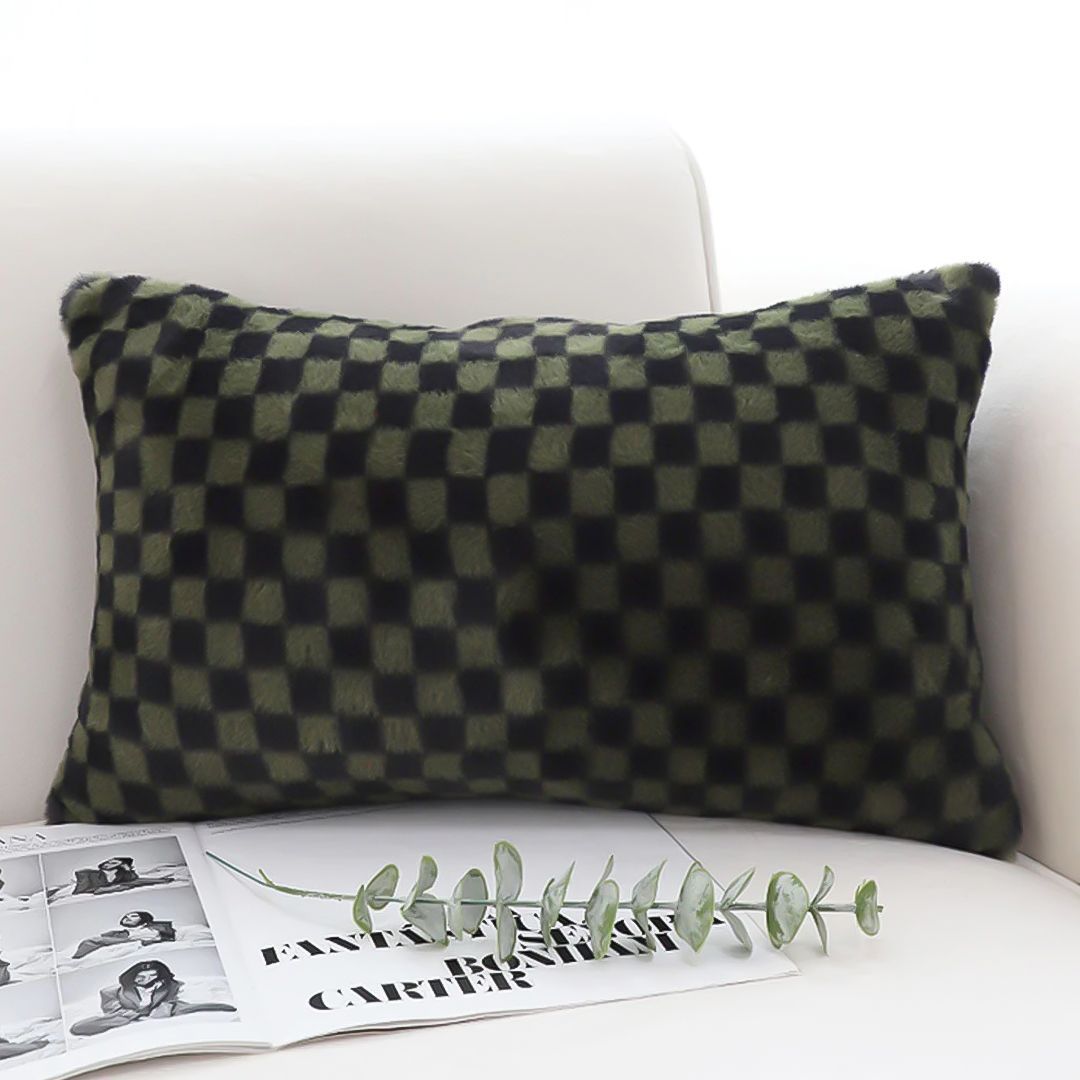 SOGA 2X 30cm Urban Light Luxury Dark Green Checkered Lumbar Throw Pillow_maomaolike.com