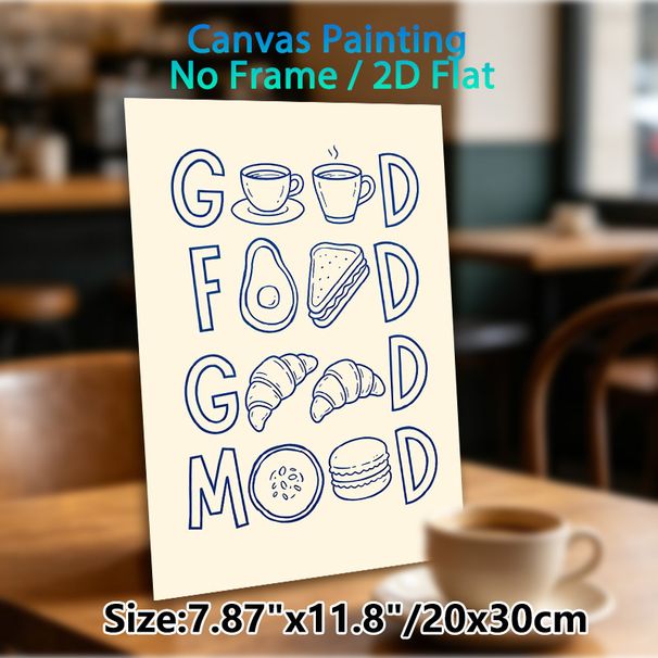 Good Food Good Mood Themed Painting Poster, Minimalist Hand-drawn Breakfast Foods Poster, Warm Food-themed Decor Ideal For Kitchen And Dining Area_maomaolike.com