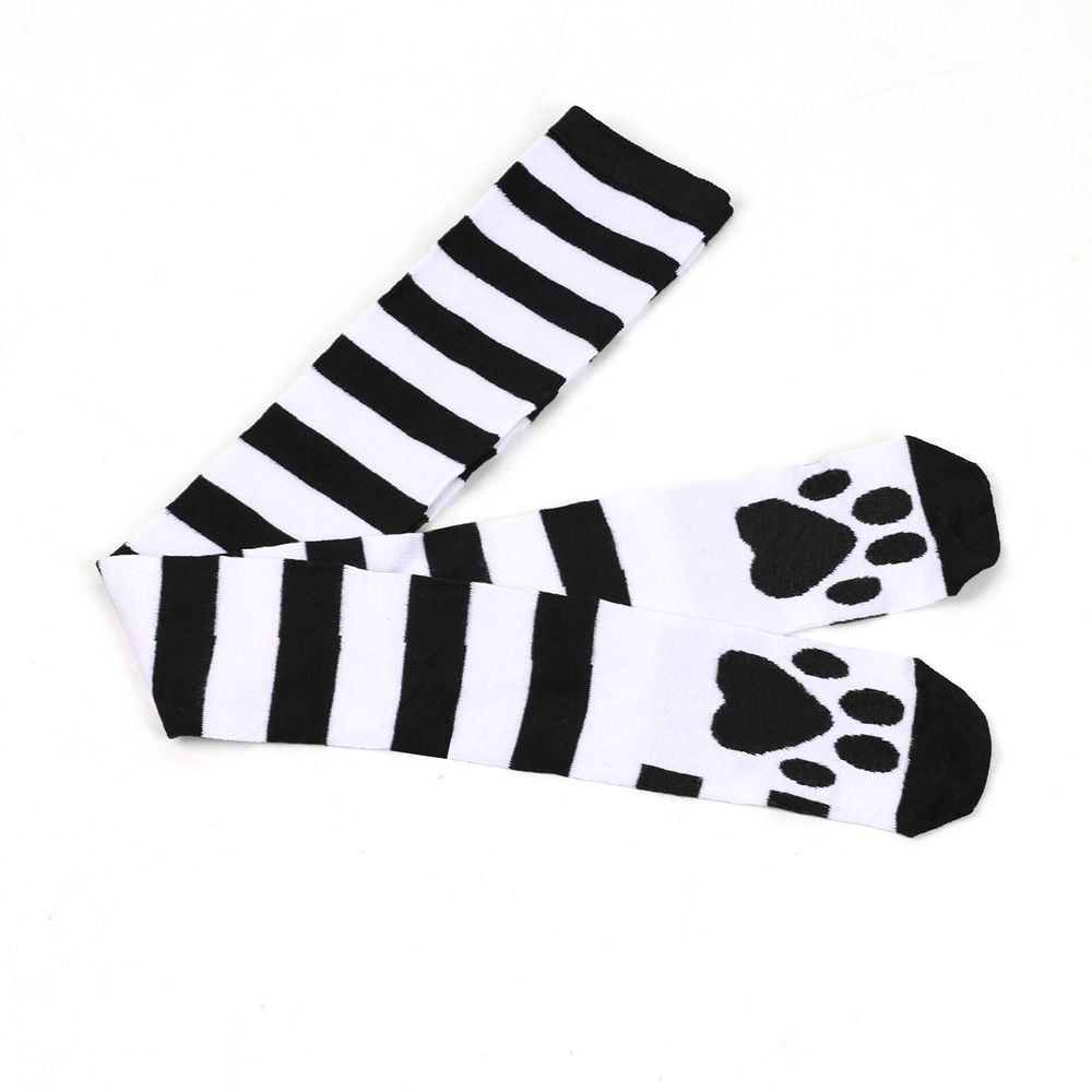 Unisex Striped thigh-bottom cat claw socks Cotton socks cute Jk thigh socks over the knee anime cos cat claw socks_maomaolike.com