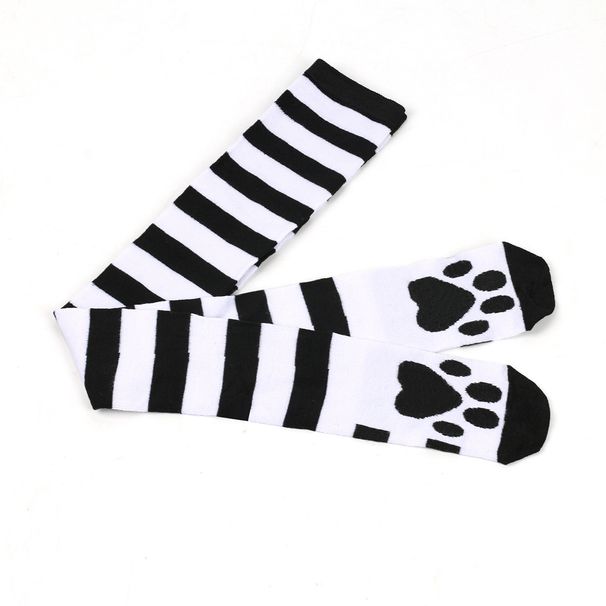 Unisex Striped thigh-bottom cat claw socks Cotton socks cute Jk thigh socks over the knee anime cos cat claw socks_maomaolike.com